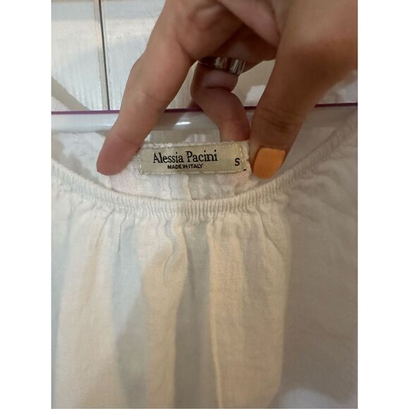 Alessia Pacini Women's 100% Linen Lace Bell Sleeve Peasant Blouse White Small - Picture 3 of 7